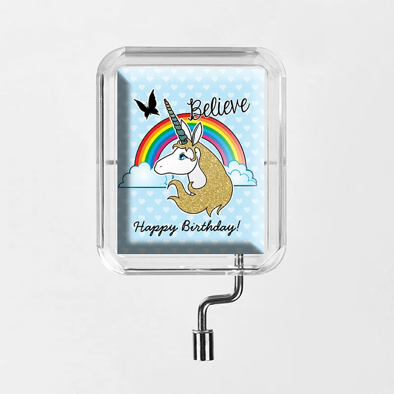 happy birthday Мультфильм ручной коленчатый стеклянный фото прозрачный квадрат Музыкальная шкатулка с днем рождения вечерние 18 нот подарок H007 - Цвет: happy birthday