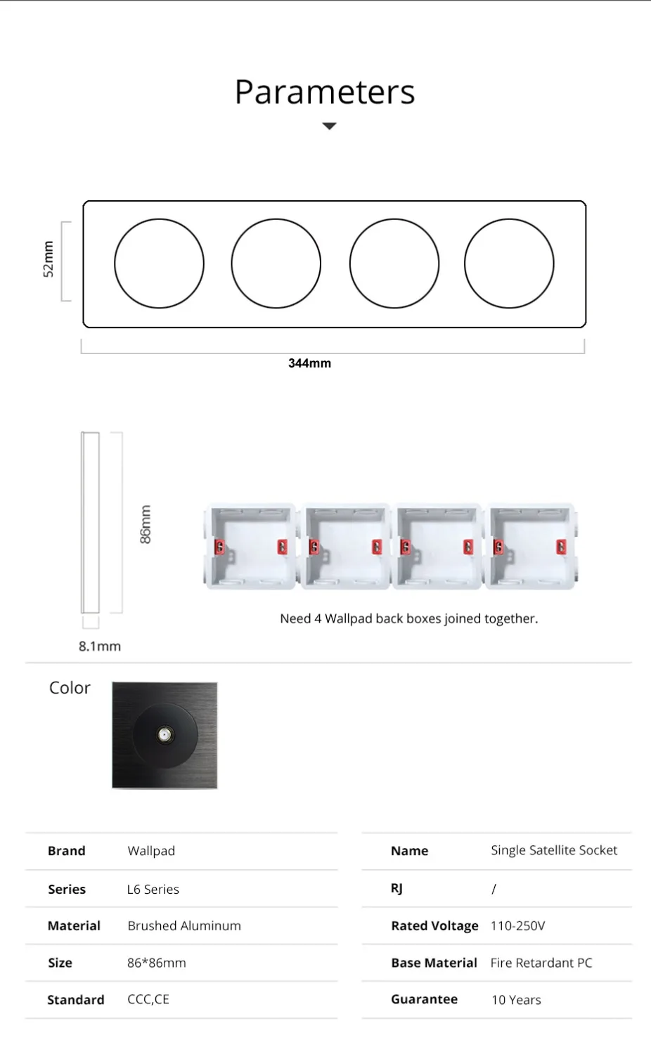 Черная матовая алюминиевая антенна L6 спутниковая розетка компьютерная проводка