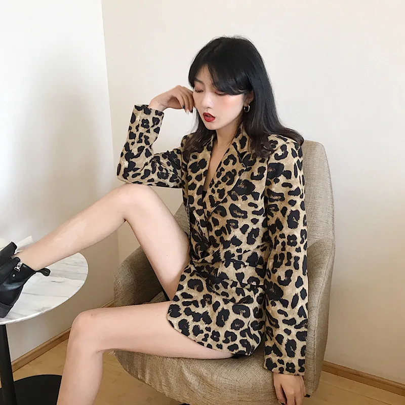 Женский Однобортный блейзер с леопардовым принтом винтажный пиджак карманами