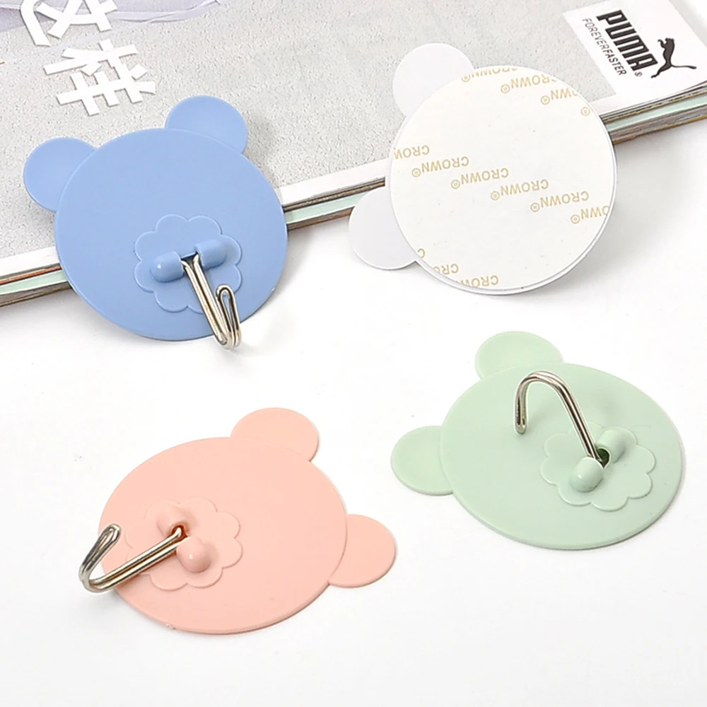 2pc seamless adhesive hook wall hooks for hanging clothes Kitchen Free Punching No Trace Hook Bear Bathroom Towel Storage Hook