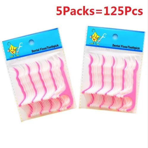 125Pcs 25/75/125 шт Портативный зубная нить Пластик зубочистки Stick проволоки уход за зубами очиститель средство для гигиены полости рта Care Зубная инструмент для очистки - Цвет: 125Pcs