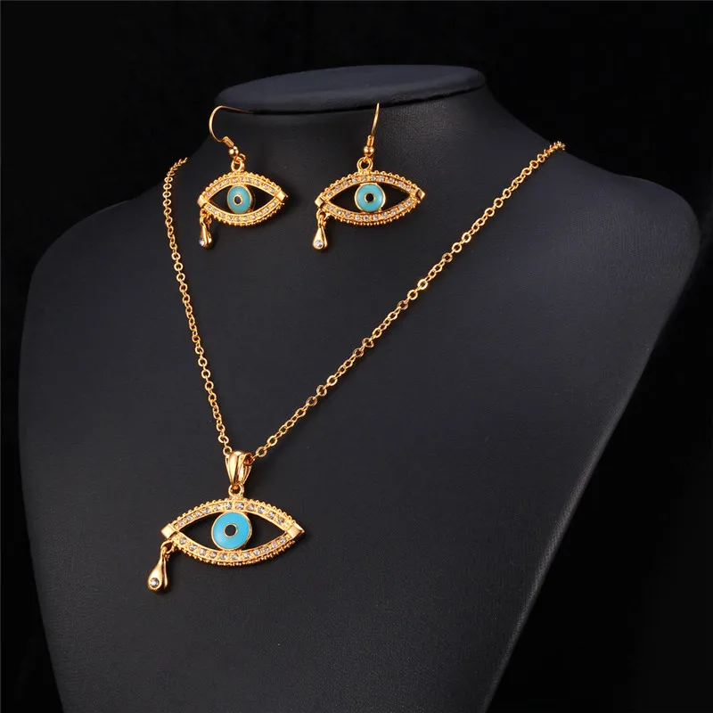 Комплект из колье и серёг с подвеской ГОЛУБЫЕ злые глаза|earrings set for women|necklace and earring