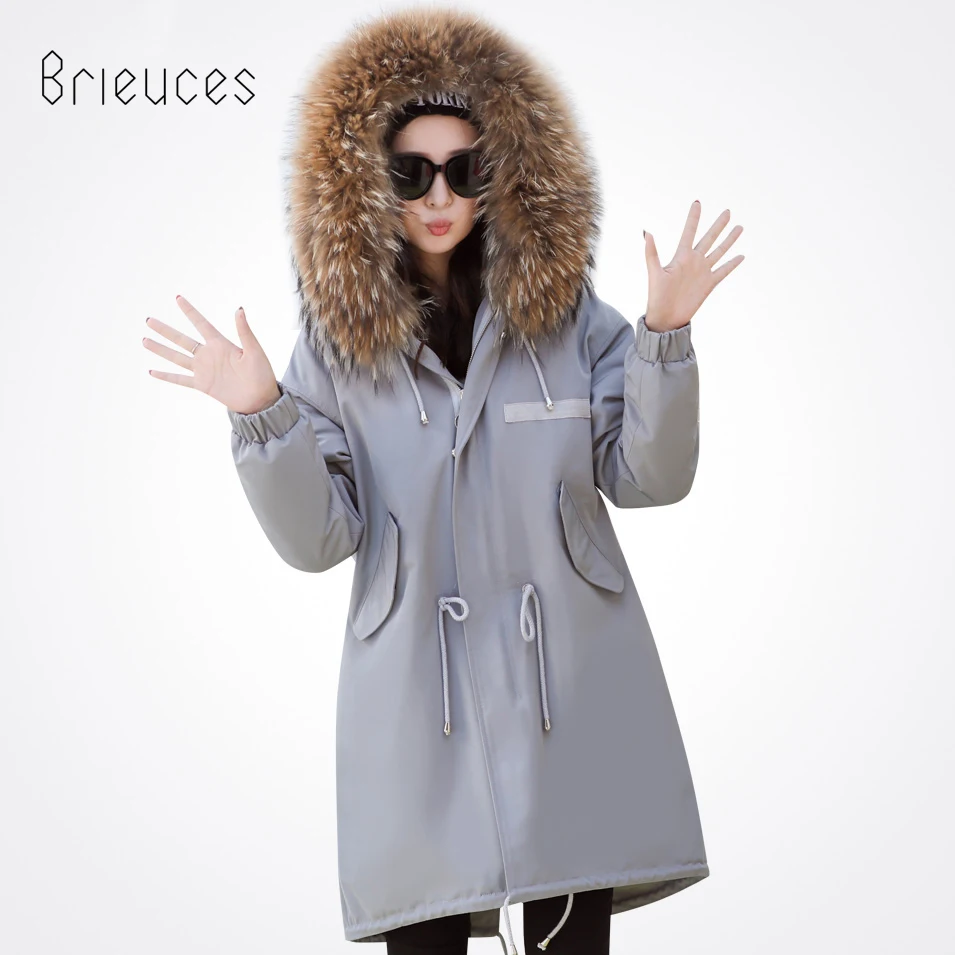 Brieuces 2018 зимняя куртка женская меховая парка с длинным капюшоном пальто зимнее