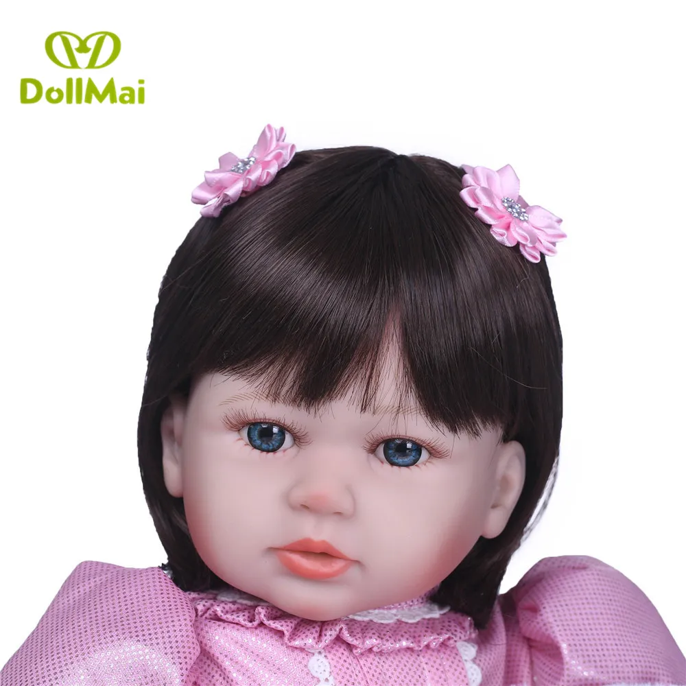 24'' 58cm Silicone Vinyl Reborn Baby Girl Realistic Alive Newborn Babies Doll Toddler For kids Xmas Gifts with bear | Игрушки и