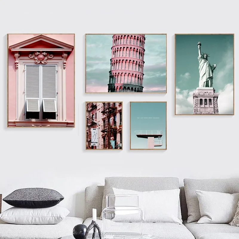 Nordic Decoration Home Art Poster Statue of Liberty Leaning Tower Pisa Canvas Painting Modern Living Room Decor Wall Pictures | Дом и сад
