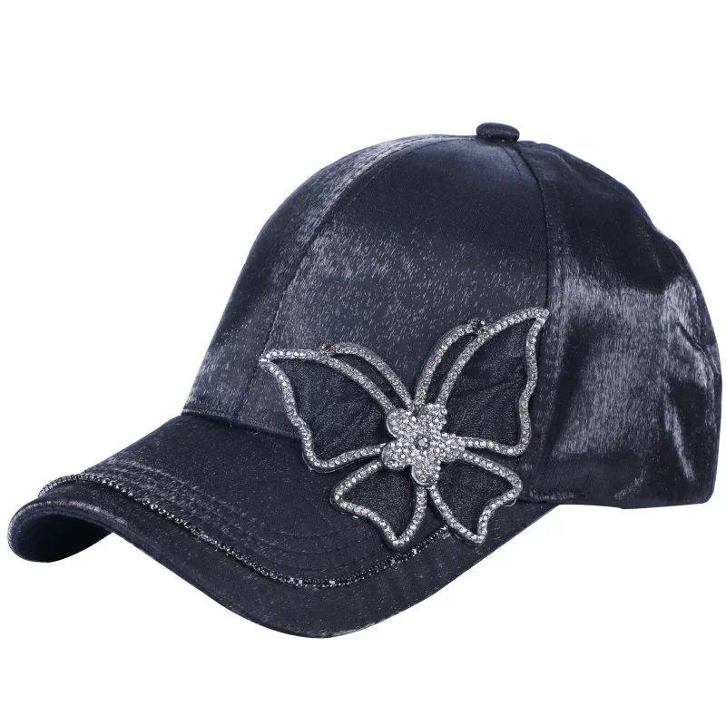 butterfly black cap Женская кепка дизайн женские роскошные стразы Повседневная модная кепка для бейсбола твердая струйная белая розовая Регулируемая Размер повседневные Кепка - Цвет: butterfly black cap