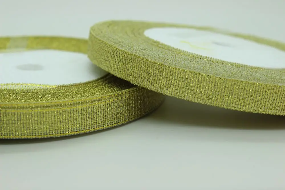 Металлическая лента с золотистыми и серебристыми блёстками 5 рулонов/партия 3/8 г.