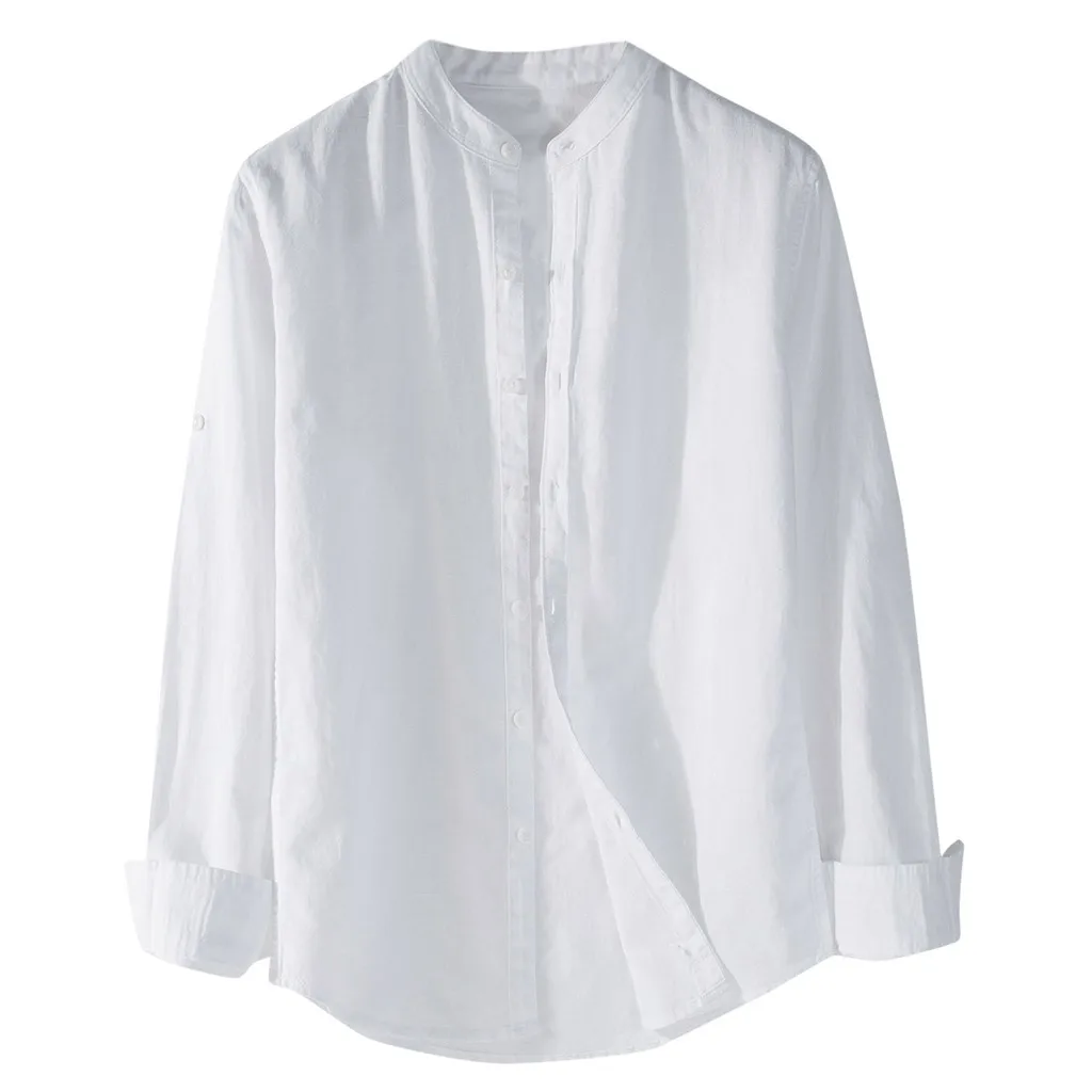 White Повседневная мужская рубашка Camisa, модная мужская рубашка с длинными рукавами, топ на пуговицах, хлопковое белье сплошной цвет, свободная Мужская Блузка Camisa masculina - Цвет: White