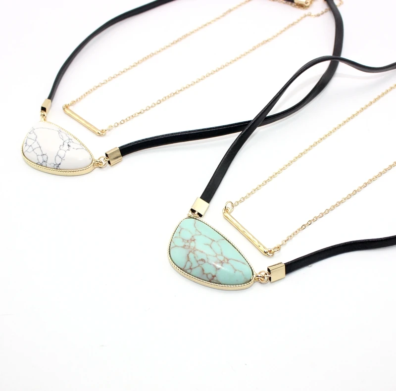 Бирюзовый мозаика Геометрические формы Кожаный канат Двойной слой Короткое