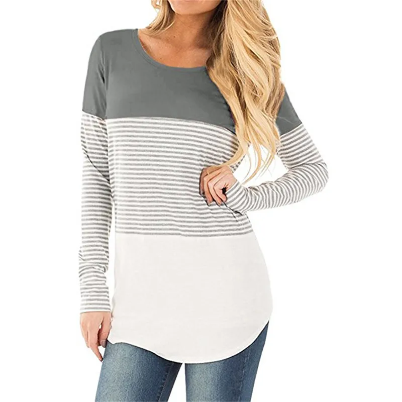 Spring 2019 Women Long Sleeve Tee Shirts Fashion Patchwork Shirt Cotton Casual Loose Tops Elegant Ladies Office Blouses Blusas