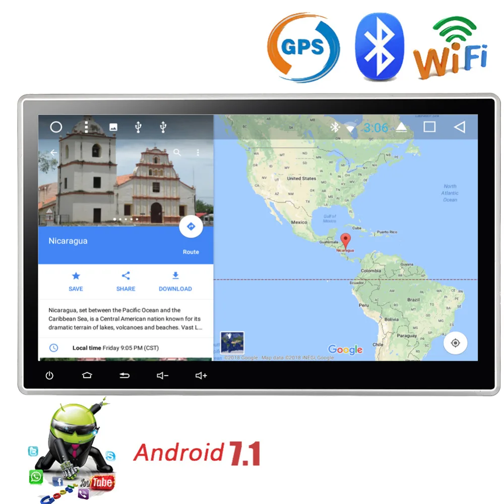 Автомобильный стерео сенсорный экран поддерживает GPS + Bluetooth двойной Din 10 1 дюймов