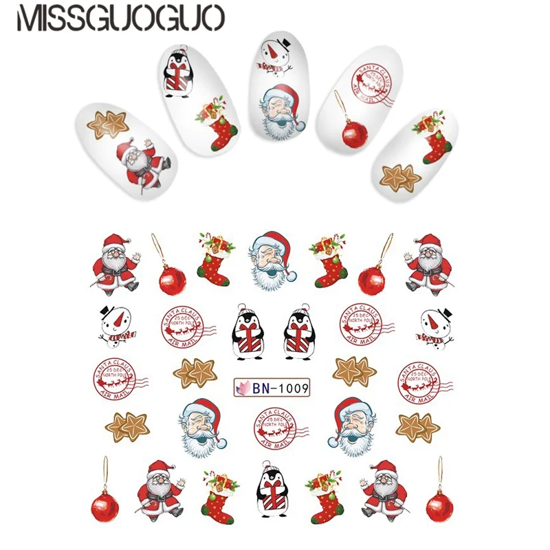 MISSGUOGUO Nail Art Sticker Water Transfer decal Nail Decoration Stickers Christmas Series stickers for nails water decals wraps