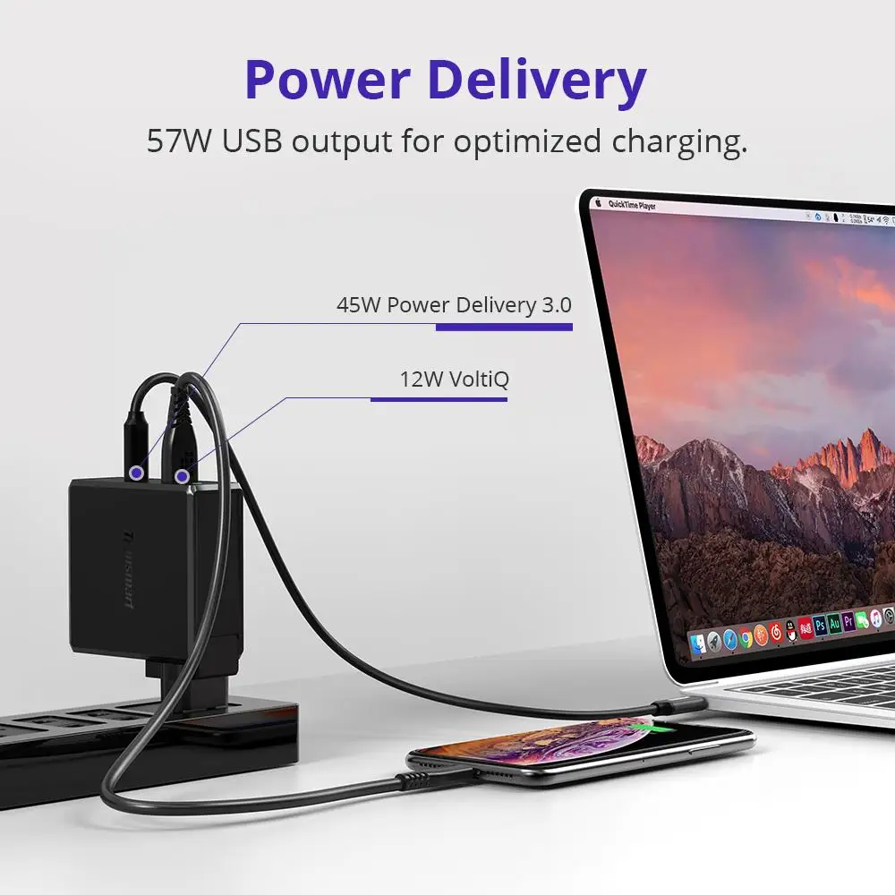 Tronsmart WCP03 57W USB настенное зарядное устройство PD 3 0 быстрое Широкая совместимость и