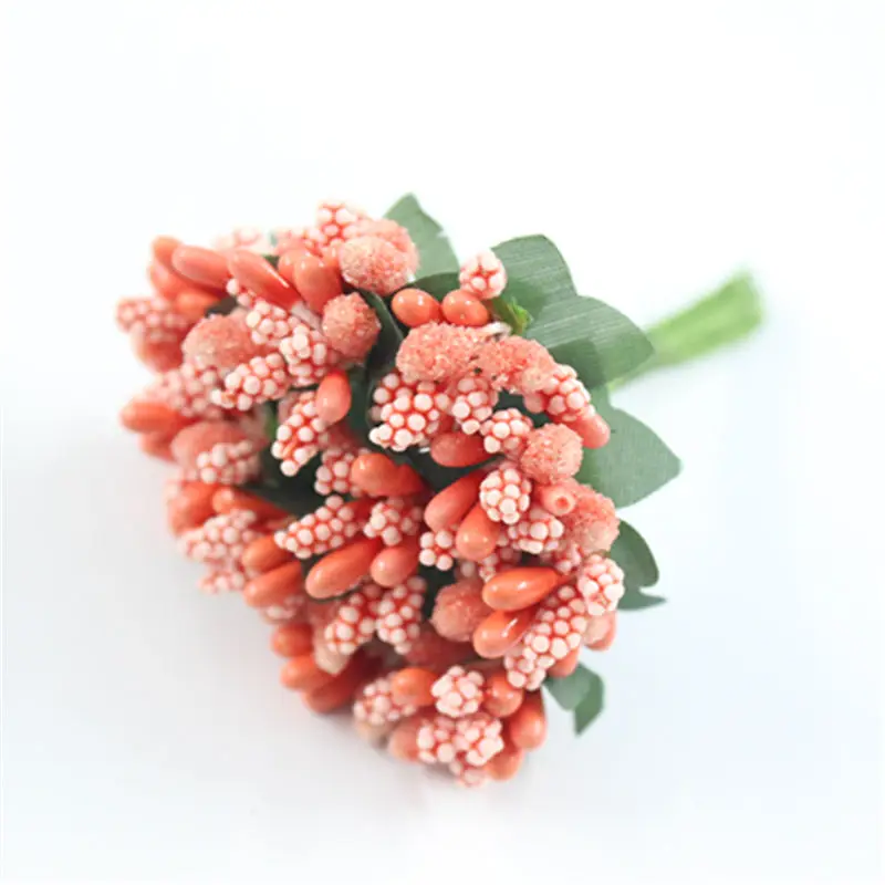 orange 12 шт./лот, Мини искусственная тычинка, бутон, букет, лист, цветок для дома, сада, свадьбы, автомобиля, корсаж, декоративная коробка, товары для рукоделия - Цвет: orange