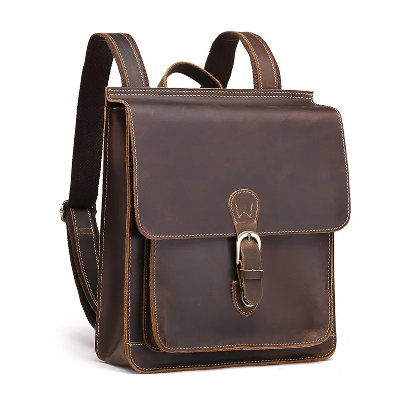Johnature 2021 New Vintage Solid Softback Genuine Leather Cow Cover Arcuate Shoulder Strap Soft Handle Men Backpack |