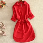 Женская Длинная блузка-рубашка, повседневная однотонная Красная Шифоновая Блузка-туника, лето 2019