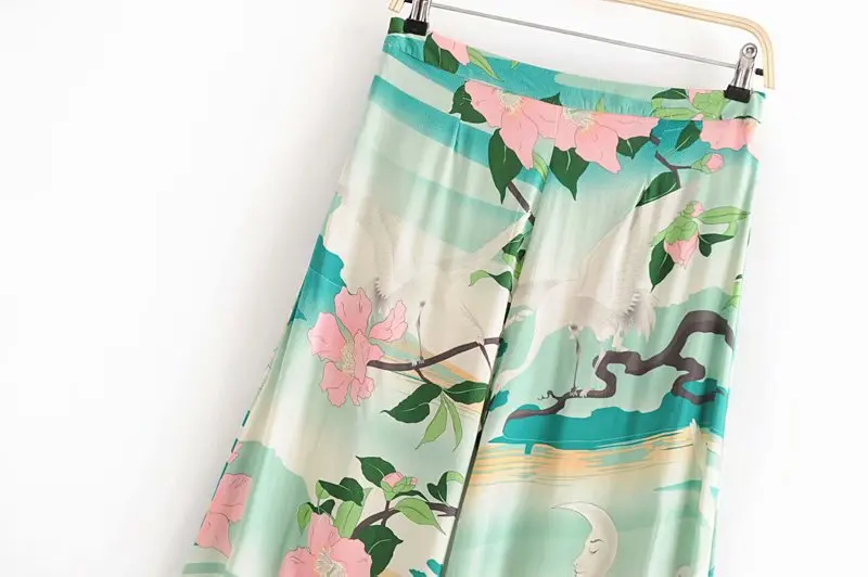 Boho chic happie, женские широкие штаны с принтом Журавля, богемные штаны, женские повседневные свободные длинные штаны из вискозы в стиле бохо, большие размеры