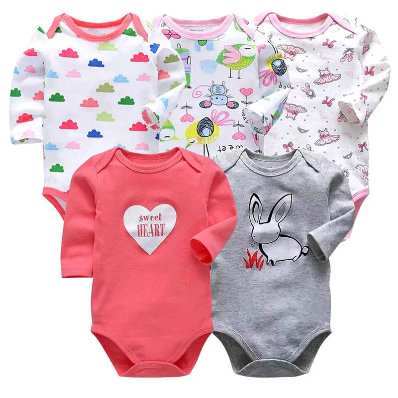 

5PCS/LOT Cotton Baby Bodysuits Unisex Infant Jumpsuit Fashion Baby Boys Girls Clothes Long Sleeve Newborn Baby Clothing Set