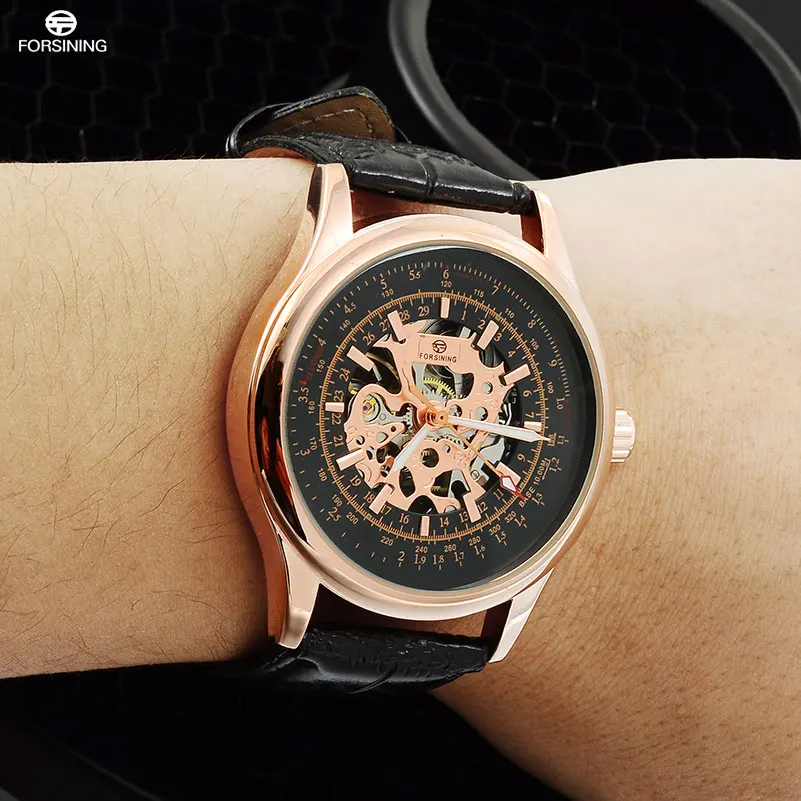 Мужские наручные часы FORSINING роскошные Брендовые Часы скелетоны ручной работы с