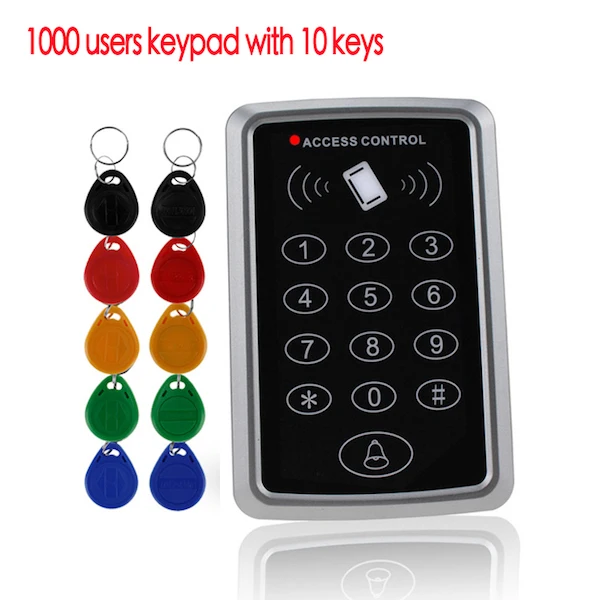 Rfid-контроллер автономная клавиатура контроля доступа с 10 EM4100/4200 Брелки 125 кГц кардридер система контроля допуска к двери - Цвет: 1000 users with keys