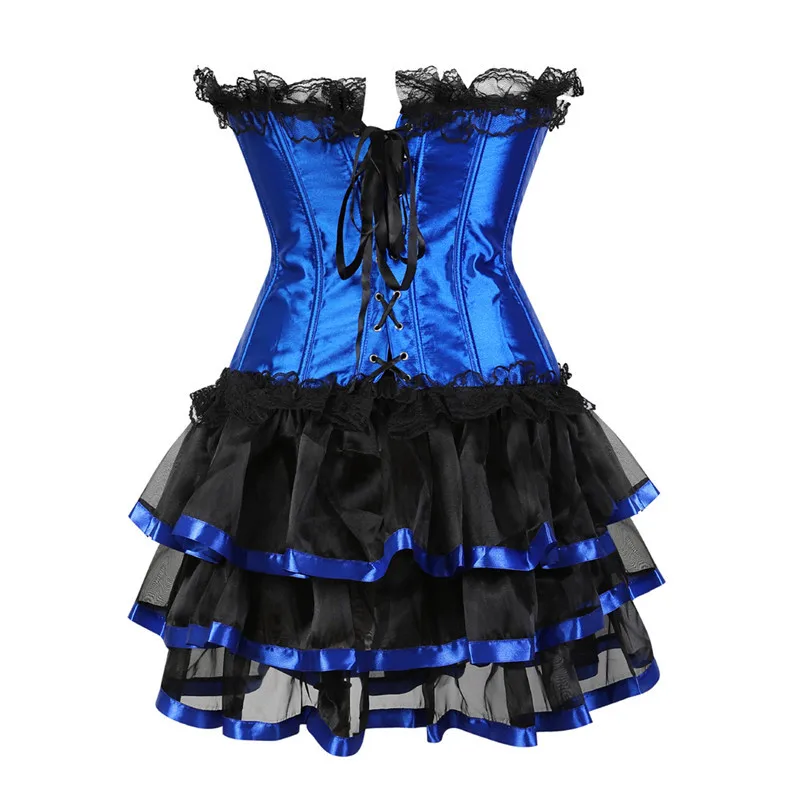 

caudatus corset mini skirts tutu for women party corsets and bustiers dress costume sexy lace up vintage corselet clothing blue