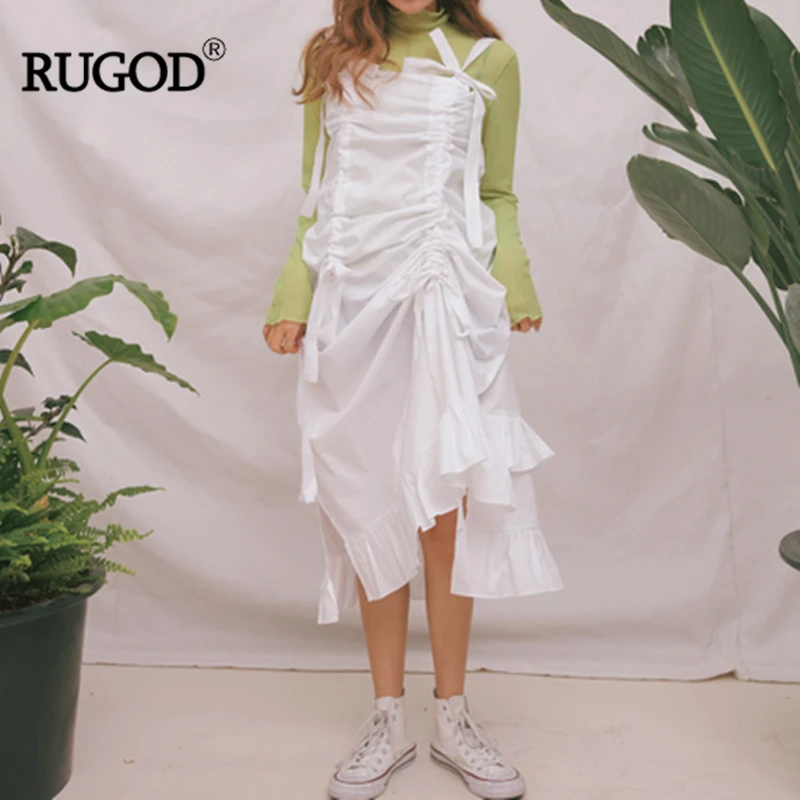 Женское винтажное платье на бретельках RUGOD однотонное асимметричное до середины