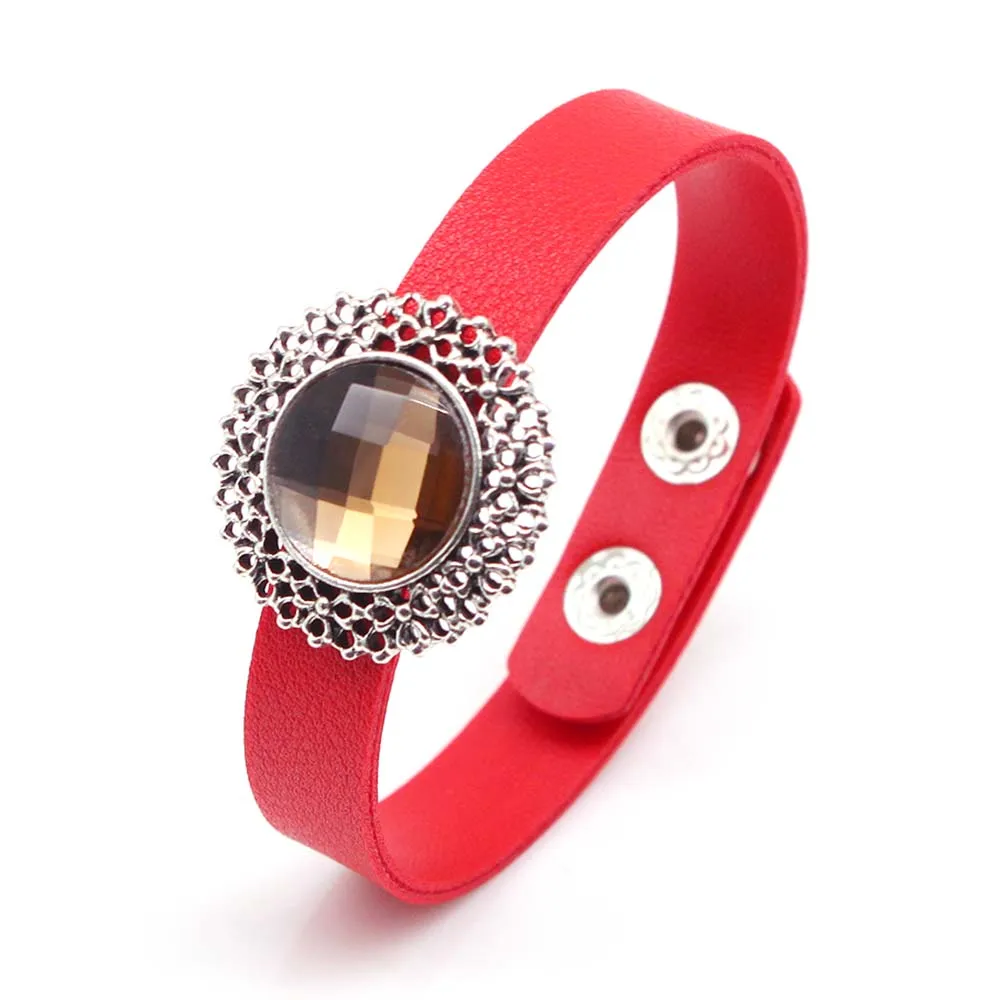 

2021 Fashion New Button Adjust Leather Bracelet Crystal Fine Gifts For Women Jewelry Gift