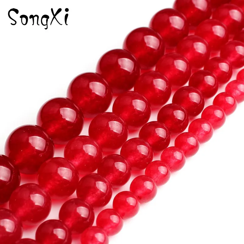 Natural Dark Red A+ Jades Chalcedony Stone Beads For Jewelry Making Size 6 8 10 12mm Round DIY Bracelet Earrings Necklace 15Inch | Украшения