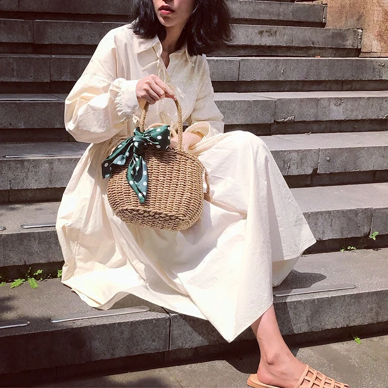 2019 ручной Летние чистый соломенная сумка пляжная шарф тканый Сумки повседневные