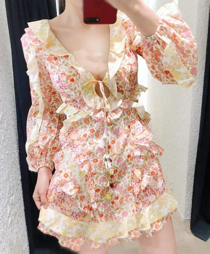 2019 summer floral print women dress beach holidy ruffles splice sexy high quality fashion mini | Женская одежда