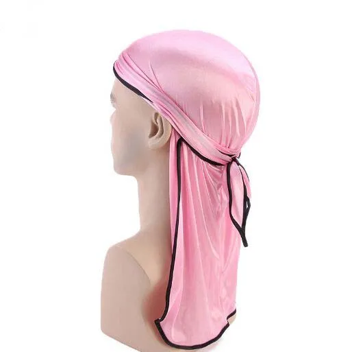 pink XEONGKVI длинный хвост шелковые атласные эластичные Пираты шелковистые дюраг весна лето крышка головы Skullies Beanies женские шапки Шляпы для химиотерапии - Цвет: pink
