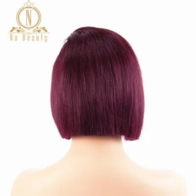 burgandy red 99J Красный парики из натуральных волос для Для Женщин Бразильские черные прямые бордовый фронт кружево парики 13x6 Синтетические волосы на кружеве парик короткий боб Nabeauty - Цвет: burgandy red