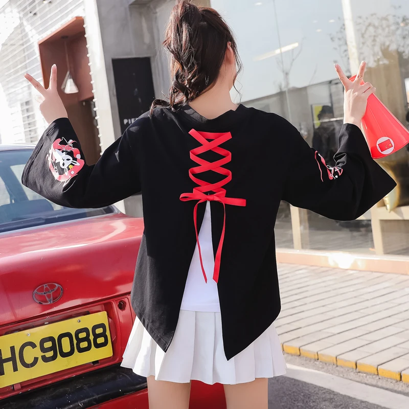 Новая поддельная Повседневная Футболка Туника панк Ulzzang женские футболки топы Япония каваи дамы ретро Женская Корейская одежда Харадзюку