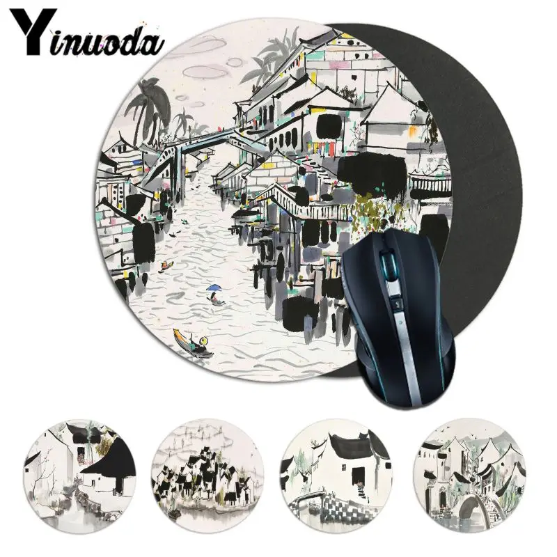 Резиновый коврик для мыши Yinuoda Jiangnan с изображением китайского дома черно белая