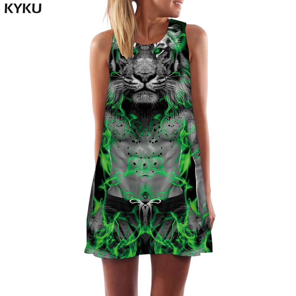 KYKU платье с тигром женские лесные короткие животные офисные облака корейский