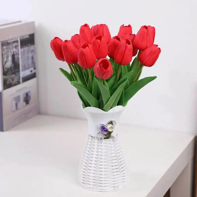 30pcs red 1 шт. PU латексные тюльпаны искусственные цветы букет настоящий тюльпан искусственный Para Decora мини для дома свадебные декорации цветок - Цвет: 30pcs red