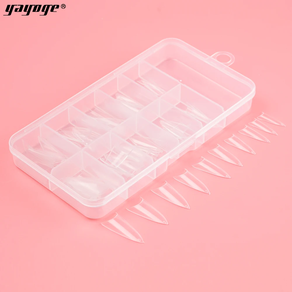 Yayoge 100 шт Французский полу-накладные ногти натуральный false nails acrylic art tips для наращивания ногтей Маникюрный Инструмент