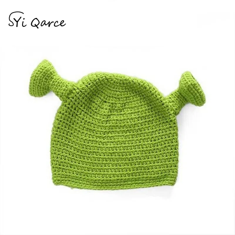 Green SYi Qarce Balaclava Monster Shrek Wool Hat Women Winter Warm Knitted Hat Funny Beanie Skullies Cap for Women Men Hat NM656 - Цвет: Green