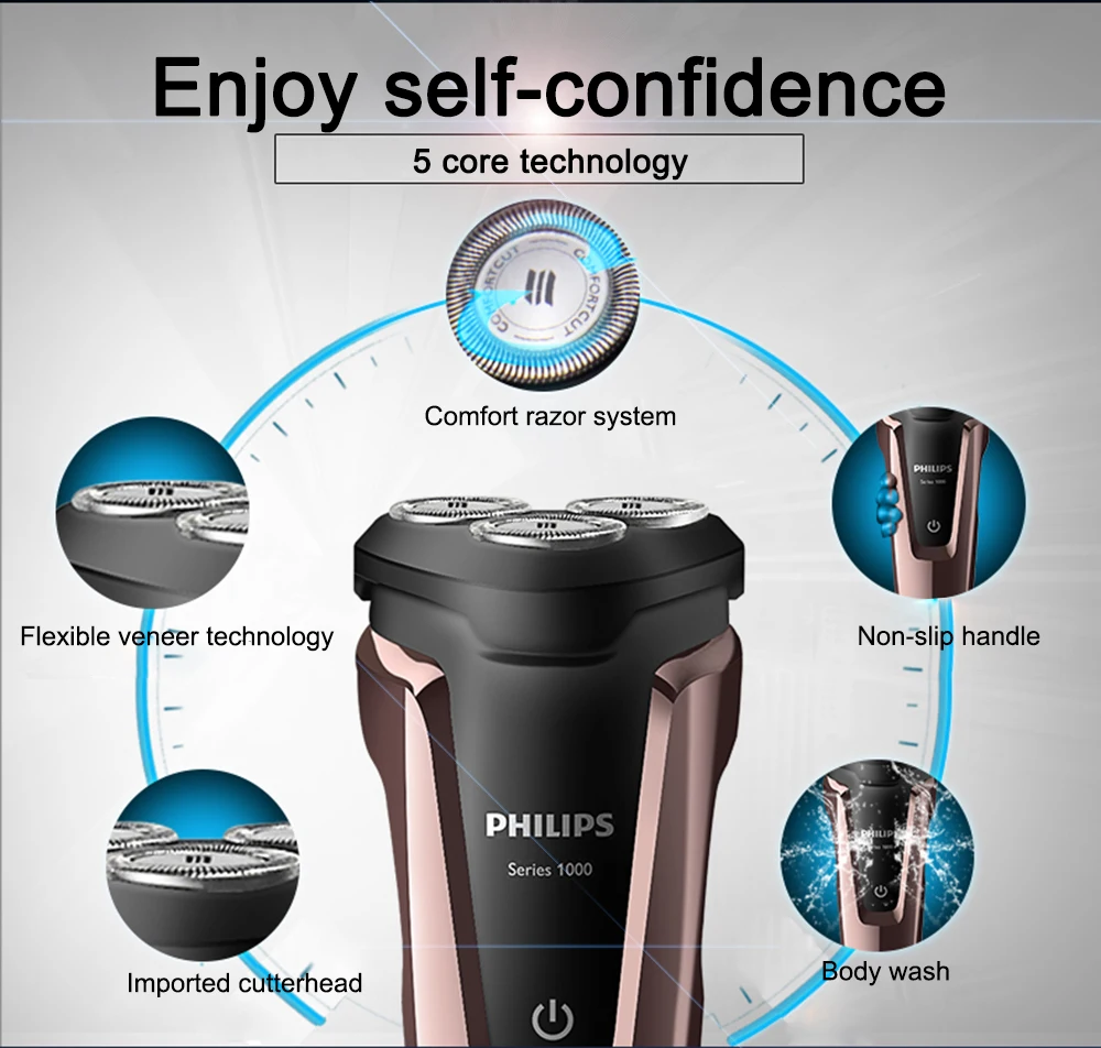 Настоящая Электробритва Philips S1060 вращающаяся перезаряжаемая моющаяся Мужская электрическая бритва с тремя плавающими головками