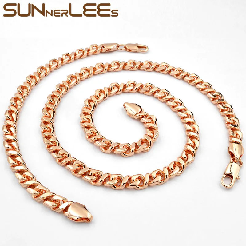 Браслет и ожерелье цвета розового золота 7 мм 8 дюймов|necklace bracelet set|necklace braceletcurb cuban |