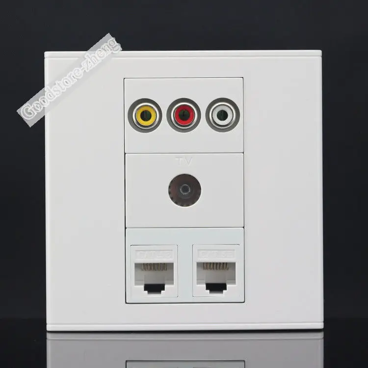 Настенная пластина 4 порта 2 CAT5E сетевая LAN и один порт ТВ розетка 3RCA AV панель