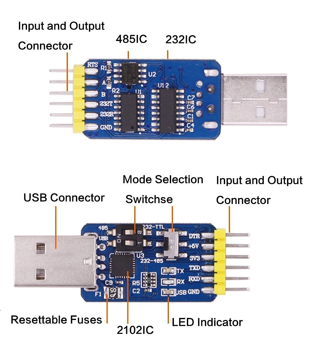 Witmotion USB-UART 6-в-1 постоянного тока в переменный конвертер, многофункциональный(USB-TTL/RS485/232, TTL-RS232/485232-485) последовательный адаптер переменного тока, с CP2102 модуль