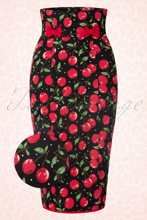 25-Женская винтажная юбка-карандаш средней длины с вишневым бантом и высокой