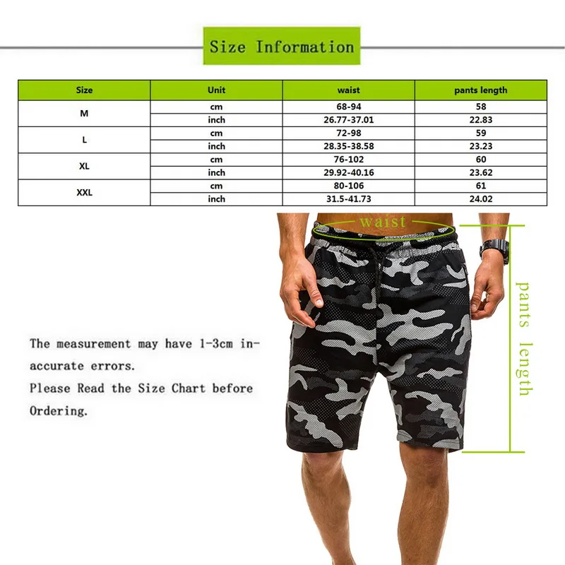 Мужские камуфляжные шорты HEFLASHOR облегающие с эластичной резинкой на талии и