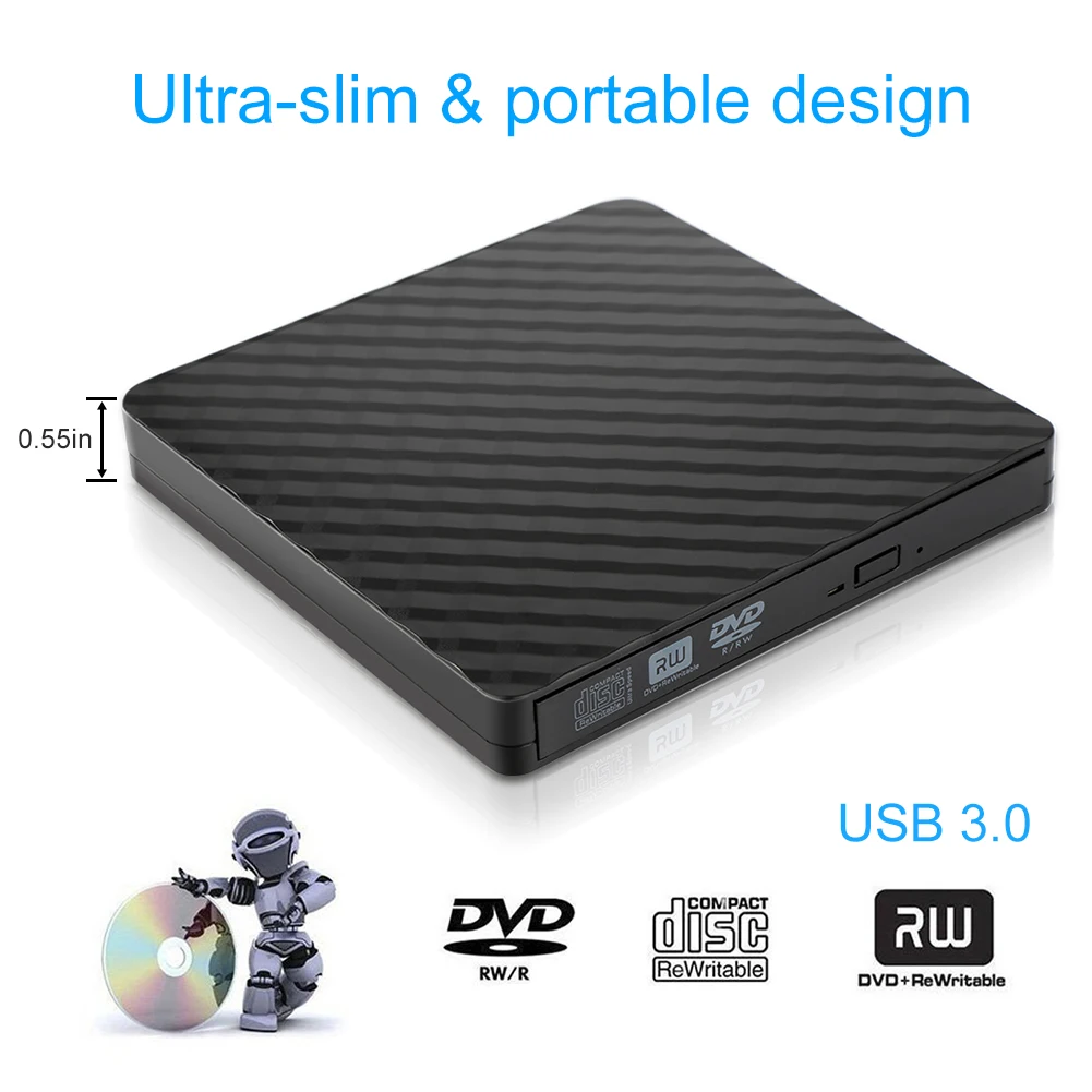 Ультра тонкий высокоскоростной внешний DVD RW привод USB 3,0 CD Писатель Привод горелки