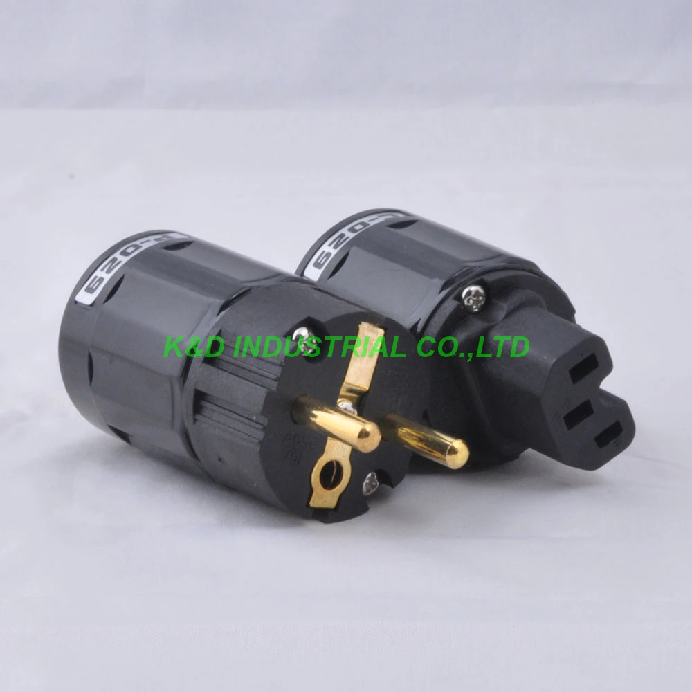 

1pair Audio Schuko AC Power plug Male plug IEC Connector Brass Gold Plate Black