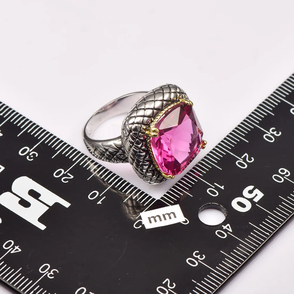 Огромное серебряное кольцо с красным кристаллом из циркония фабричная цена
