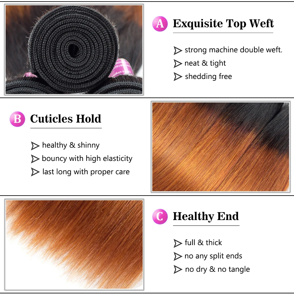 Мягкие на ощупь волосы T1B/30 Омбре малазийские прямые волосы пряди с закрытием коричневые человеческие волосы 3 пряди с закрытием Remy