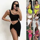 Женский пляжный комплект из двух предметов, комплект из двух предметов: укороченный топ на одно плечо с юбкой с высокой талией, клубная одежда