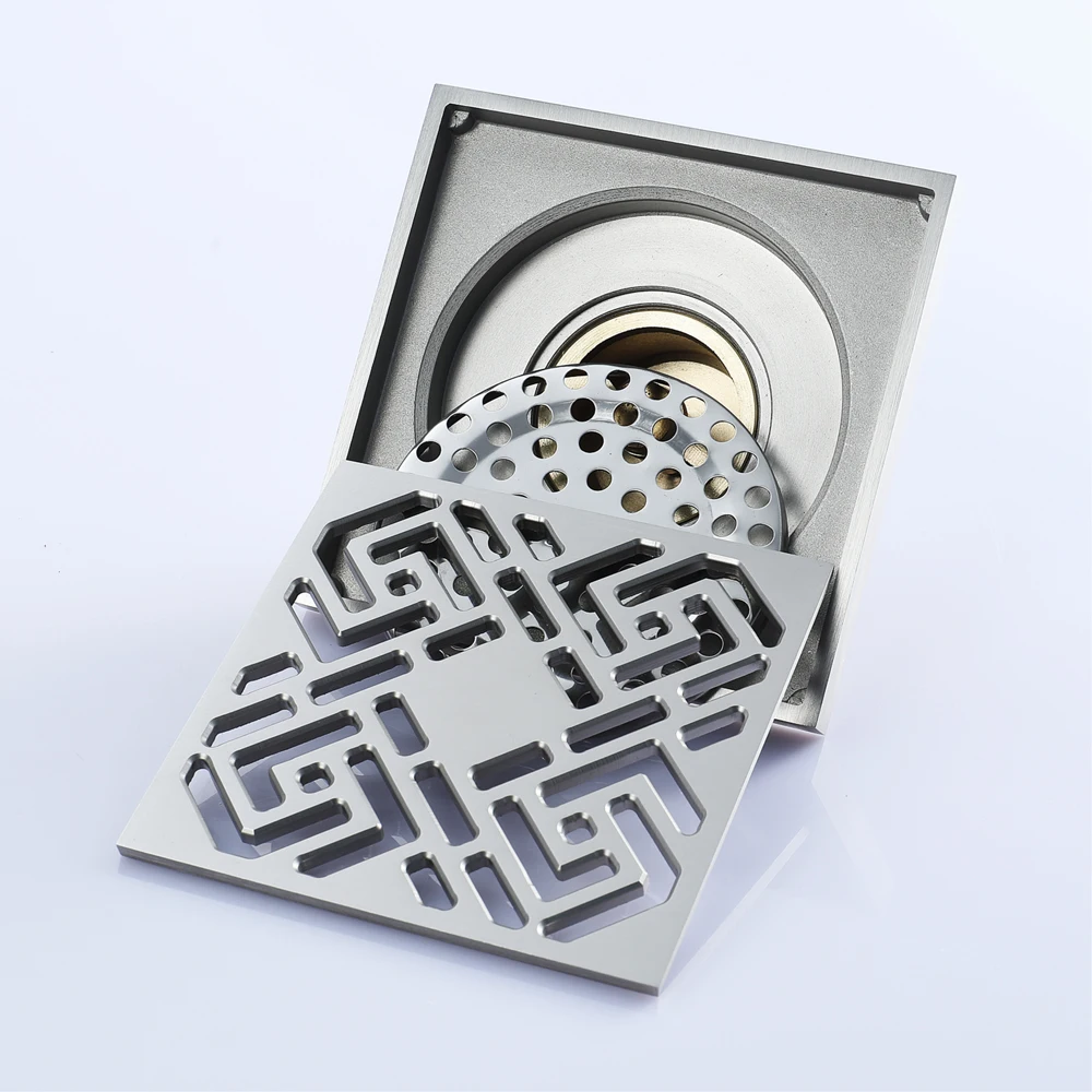 

HIDEEP Classic Bathroom Brass Floor Drain Square Bathroom Shower Floor Kitchen Balcony Shower Drain for Family Bathroom